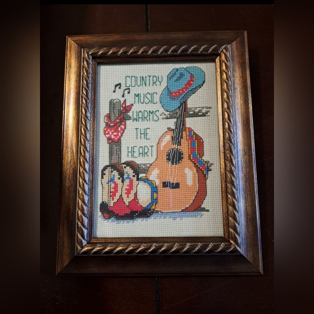 Framed Country Music Cross-Stitch Art